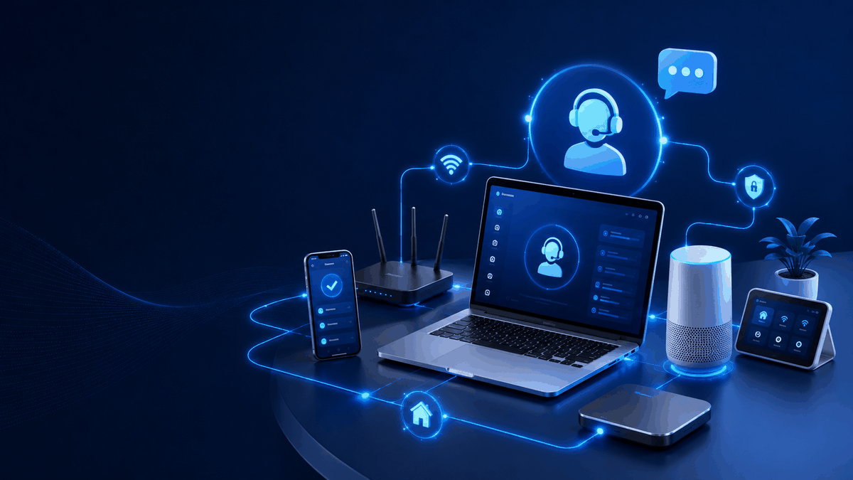 Friendly support symbols, devices and a warm technology feeling